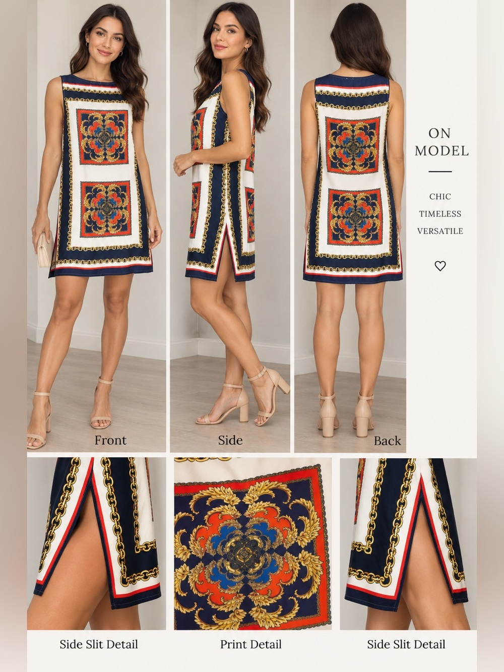 Poster Baroque Scarf Print Sleeveless Shift Dress Size S